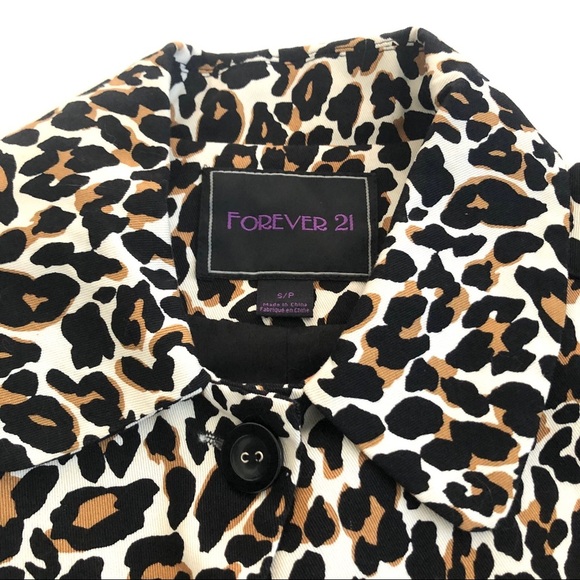 Y2K Forever 21 Cotton Leopard Print Trench Size Small - Picture 5 of 6